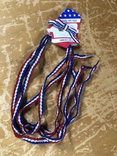 1 Pair Vtg USA Red White  Blue Stripe Shoe Laces Strings 40  Patriotic Shoelace