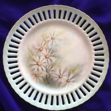 Vintage Hand Painted White Daisies On Bone China Plate With Pierced Rim