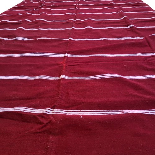 Vtg Handmade Moroccan Brown Rug White Stripe Fringe Berber Tribal Wool Carpet - Picture 8 of 22