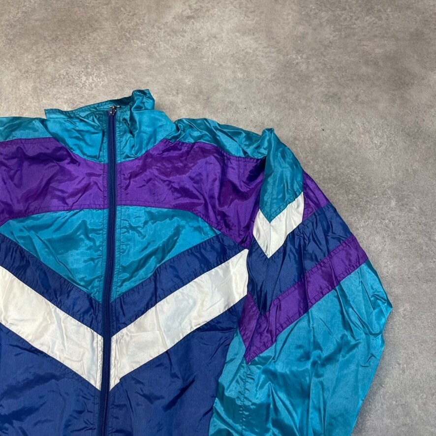 Leopard Track Jacket Mens Large Full Zip Vintage Shell Suit Windbreaker, Navy image 2