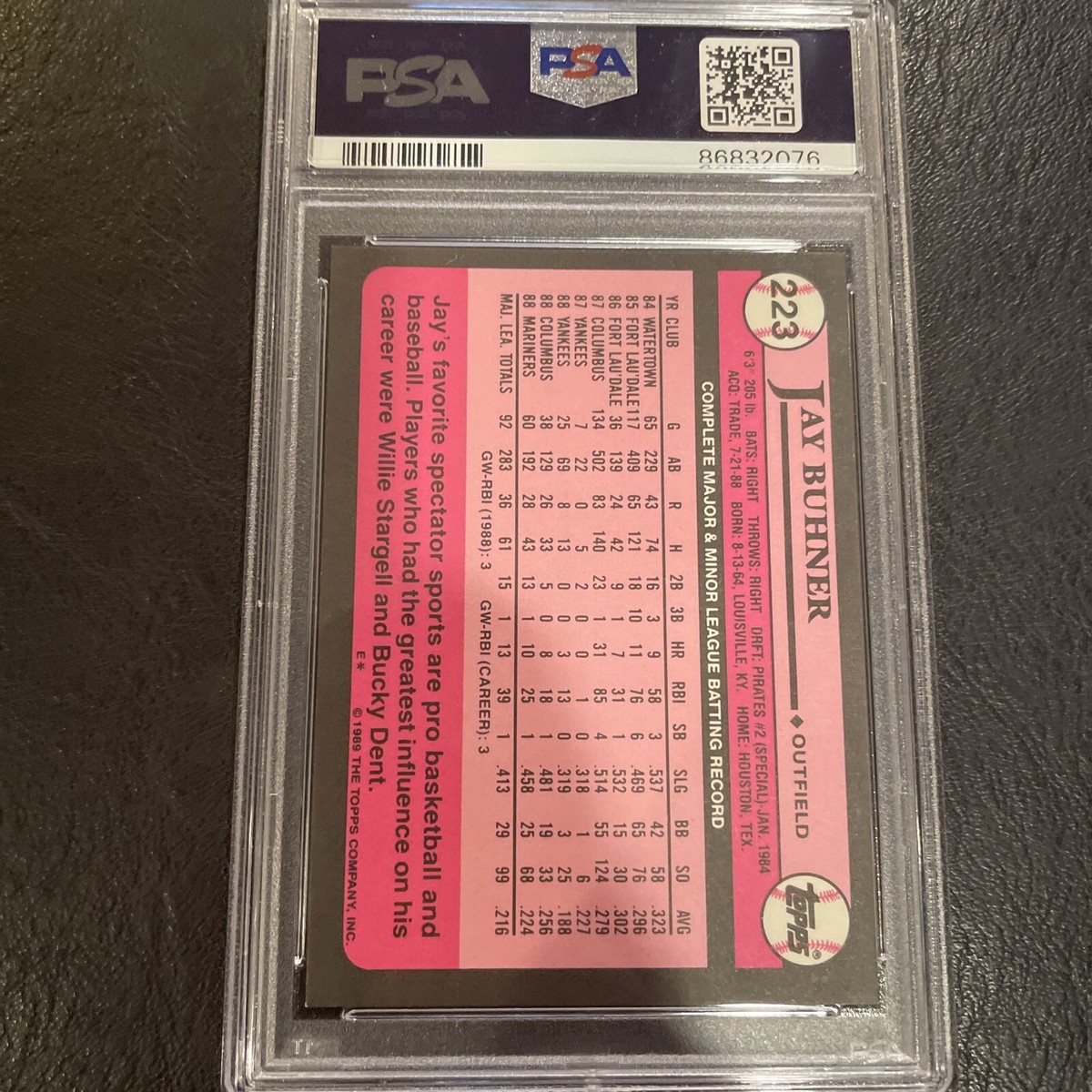 JASP.ER フォトカード 1989 Topps TIFFANY #223 Jay Buhner Seattle Mariners Rookie