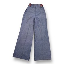 Vtg 70s Blue Bell Bottom Flare Pants Mod 22x31 Chambray Tab Waistband Bareback