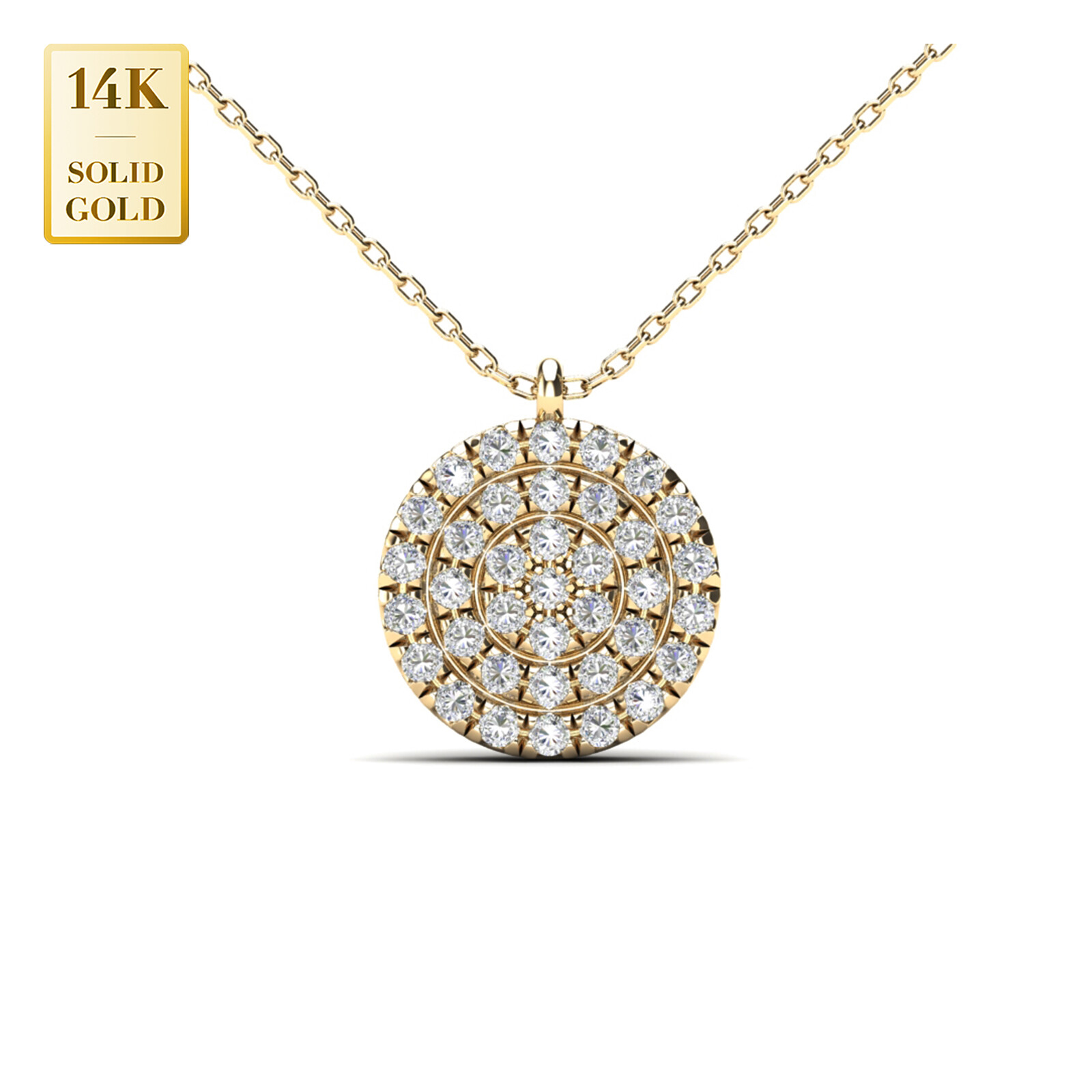 14K Solid Gold Open Round Diamond Pendant Chain Necklace Natural Genuine Diamond eBay