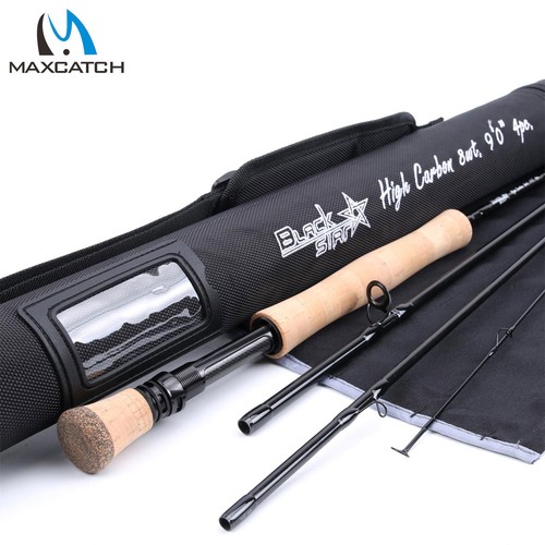 Maxcatch Black Star Fly Fishing Rod Fast Action, IM10 Carbon Fiber 4/5/6/7/8wt - Picture 1 of 12