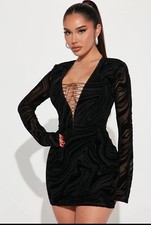 Fashion Nova Caught Up Mesh Black Mini Dress Size M