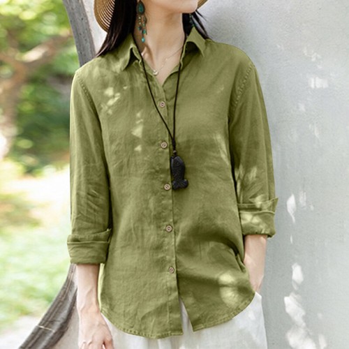 Damen Baumwolle Langarm T-Shirt Damen lässig lose Bluse Button Down Tops Tee - Bild 5 von 17