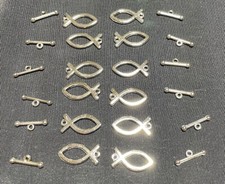 12 Jewelry Making Toggle Sets Christian Fish Shape And Bar Silvertone Unused