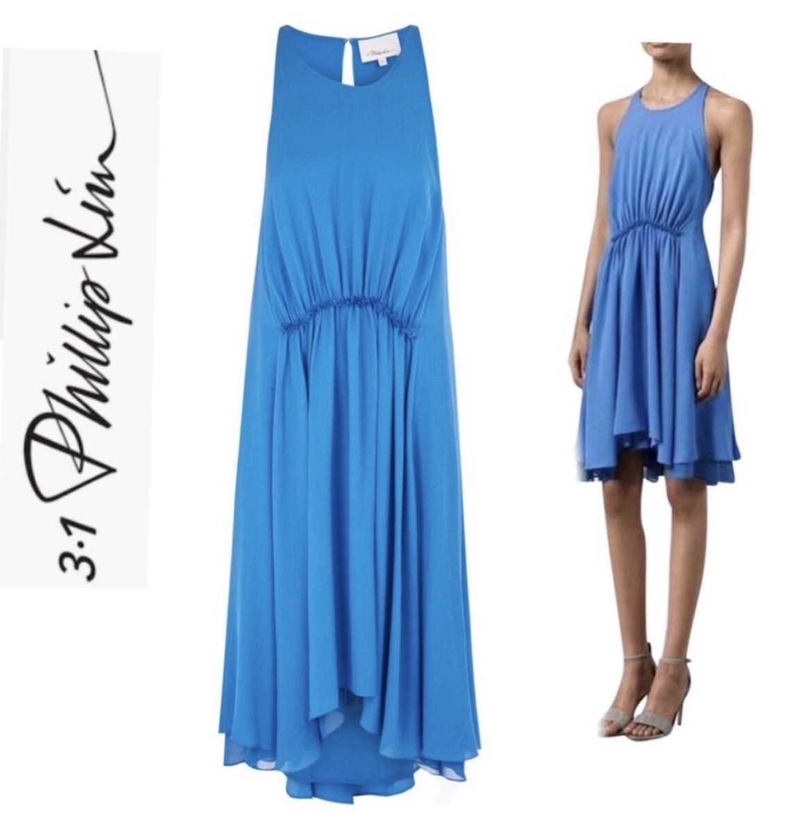 3.1 phillip lim blue dress 3.1 Phillip Lim // Pleated Belted Dress – VSP Consignment main image 1