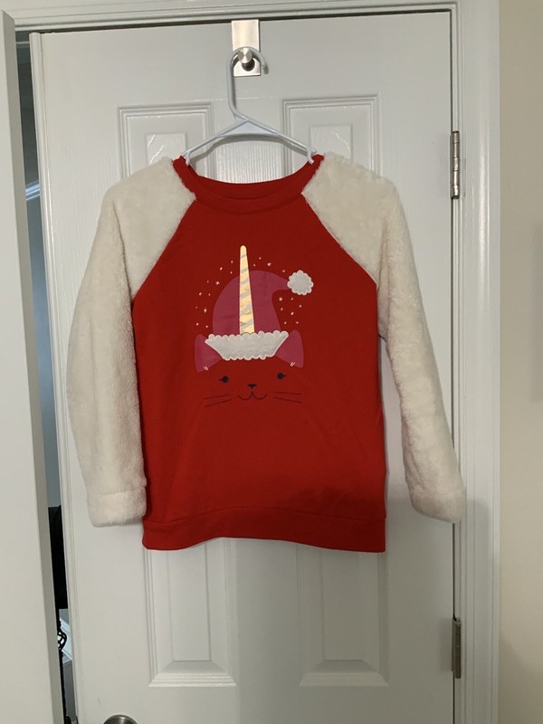 Cat And Jack Girls Caticorn Unicorn Christmas Sweatshirt- Size Large 10/12- EUC