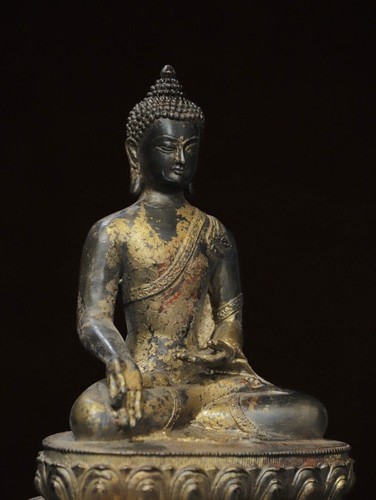 10" Old Antique Tibet Tibetan Buddhism temple Bronze gilt Amitabha Buddha statue - Picture 5 of 9
