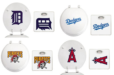 MLB Toilet Seat White Round and White Analog Dial Scale with Team Logo Decals