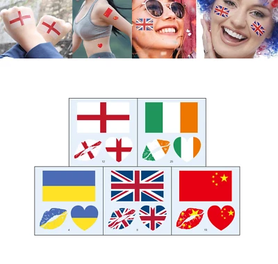 National Country Flag Tattoo Temporary Face Body Sticker Waterproof Quality 5pcs