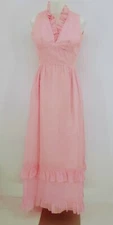 Vintage 60's LORRIE DEB XS Pink Chiffon Ruffle  Swiss Dot Prom Formal  Dress