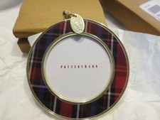 Pottery Barn 2024 ROUND Red Stewart Plaid Frame Ornament Christmas NIB