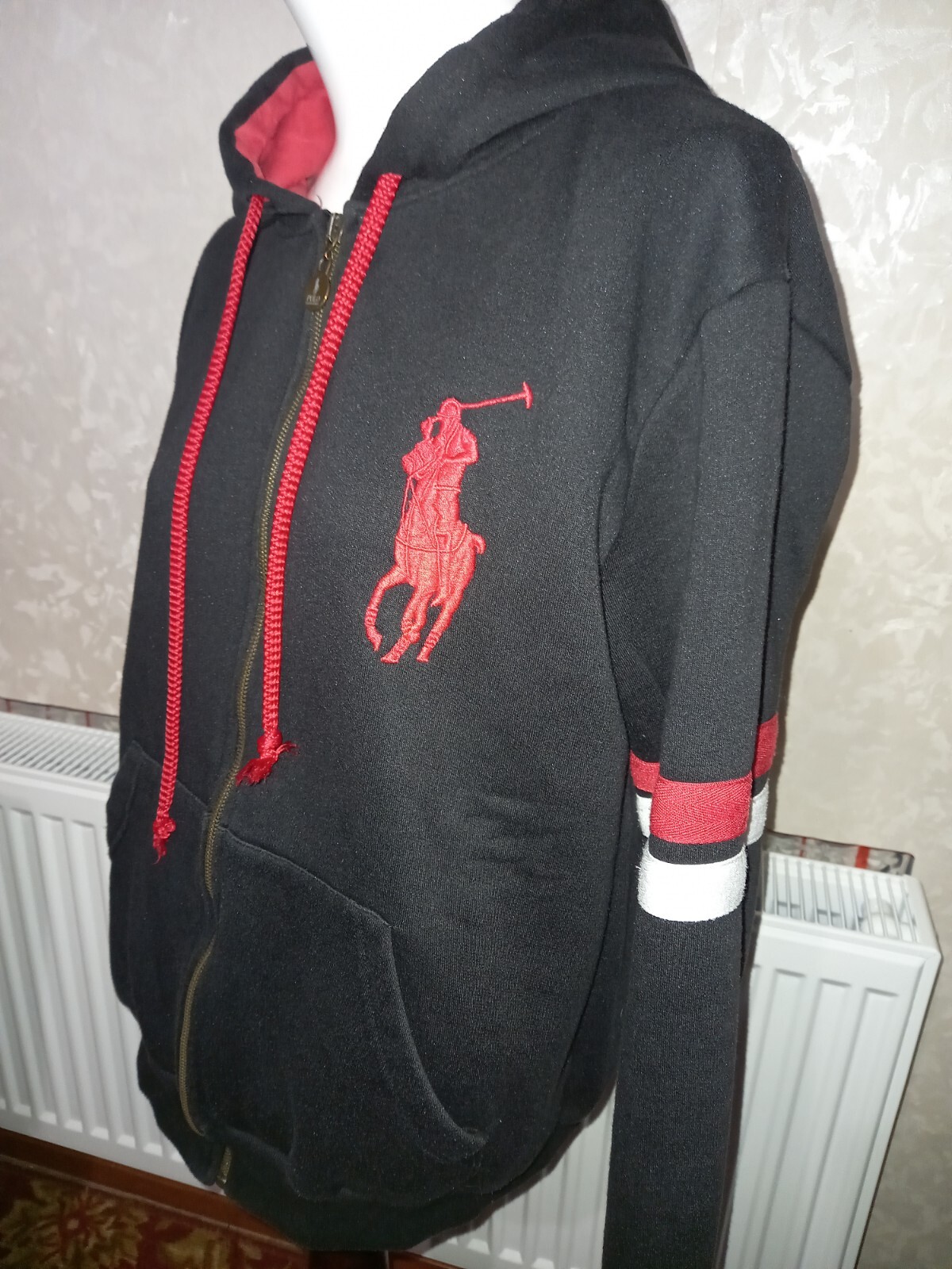 Polo Ralph Lauren donna cotone zip giacca cappuccio nero grande logo pony taglia S