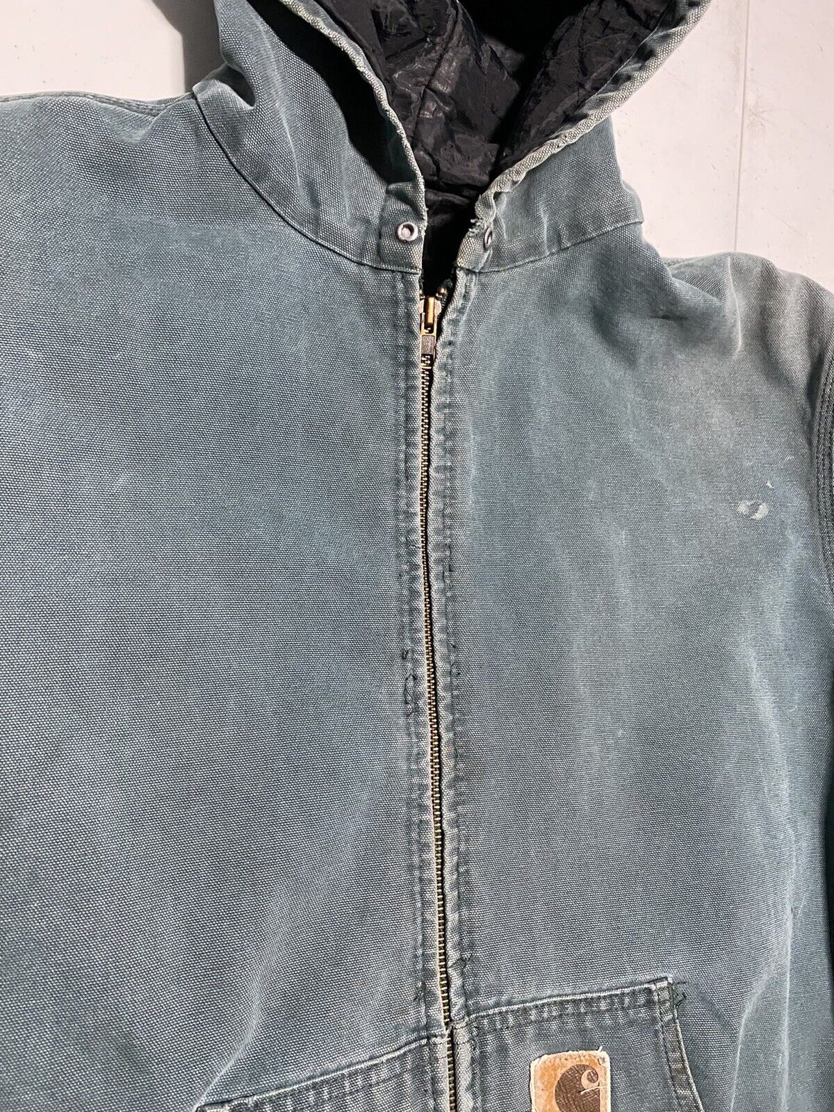 Vintage Carhartt Blue/Green Hooded Jacket Size XL… - image 8