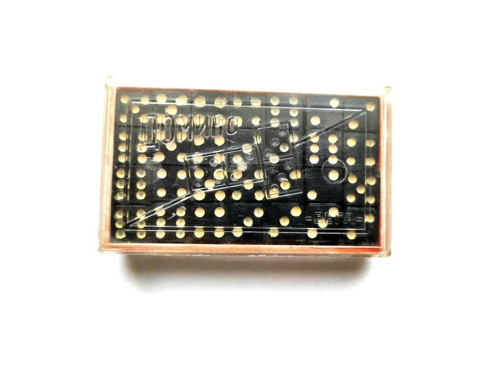DOMINOES Travel Board Game Made in Bulgaria, 1950's, Bakelite pulls, Plastic Box - Image 2 of 4