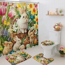 Mocsicka Easter Bunny Shower Curtain Set for 72"W x 72"L Pack of 1 , Green