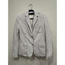 Lauren Ralph Lauren Womens White Black Striped Pique Blazer Gold Buttons Size 10
