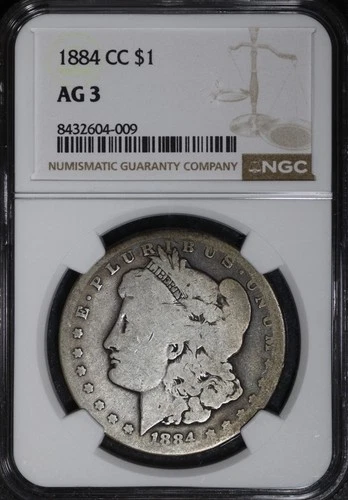 1884 CC Morgan Silver Dollar $1 - NGC AG3, AG03 - Low Ball Coin - SKU#909