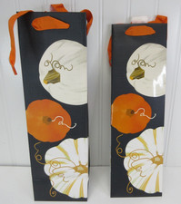 Lot of 2 Hallmark Fall Wine Bottle Gift Bag Autumn Pumpkin Hostess Host Gift New