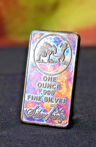 Silvertowne ! oz bullion bar very heavy patina rainbow collector