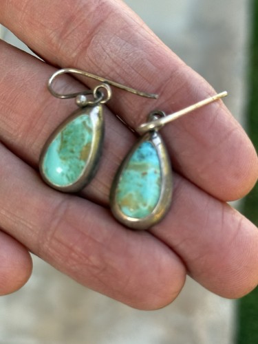 Vintage Barse Teardrop Sterling Silver Southwest Turquoise Dangle Earrings