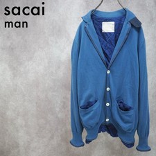USED SACAI MAN  13SS KNIT JACKET CARDIGAN BLUE, SIZE 2 ACCEPTABLE