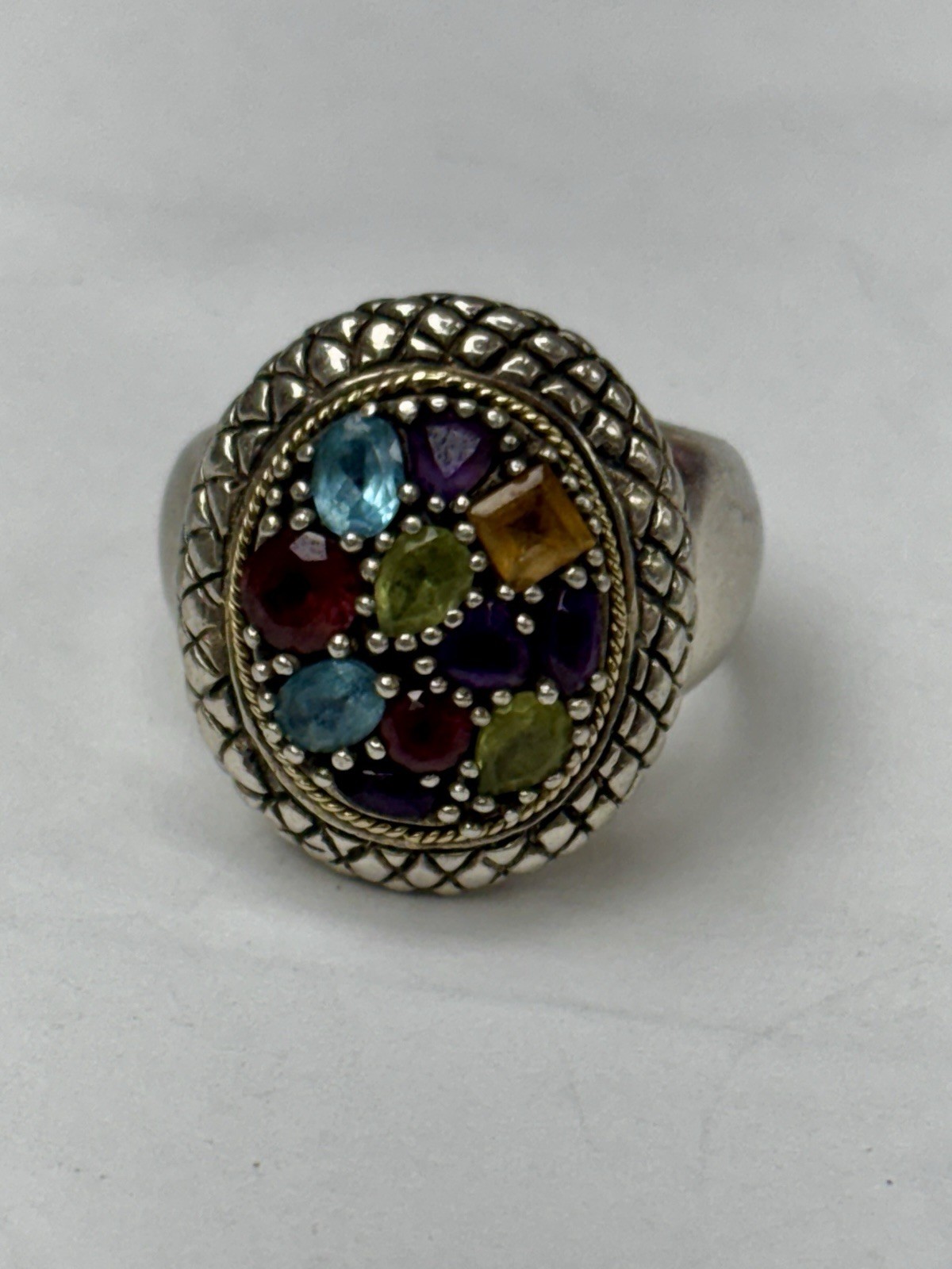 Sterling Silver and 18k Multi Colored Gemstone Ri… - image 1