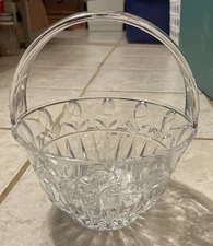 Tulip Garden Crystal Glass Flower Basket Bowl w/ Handle Poland Block 24% Lead