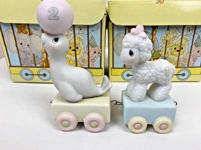 Birthday Train Age 1,2 Happy Birthday Little Lamb Seal Bisque Porcelain Figurine