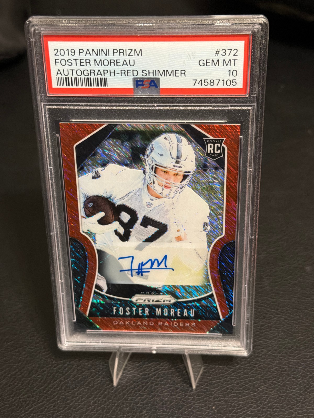 2019 Panini Prizm Foster Moreau Red Shimmer Auto /25 RC #372 PSA 10 Raiders
