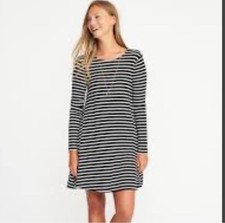 Old Navy Women’s Black White Striped Long Sleeve Swing Dress Size XL