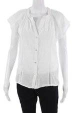 Rails Women Bohemian White Linen Blend Button-Up Blouse Short Sleeve Size S