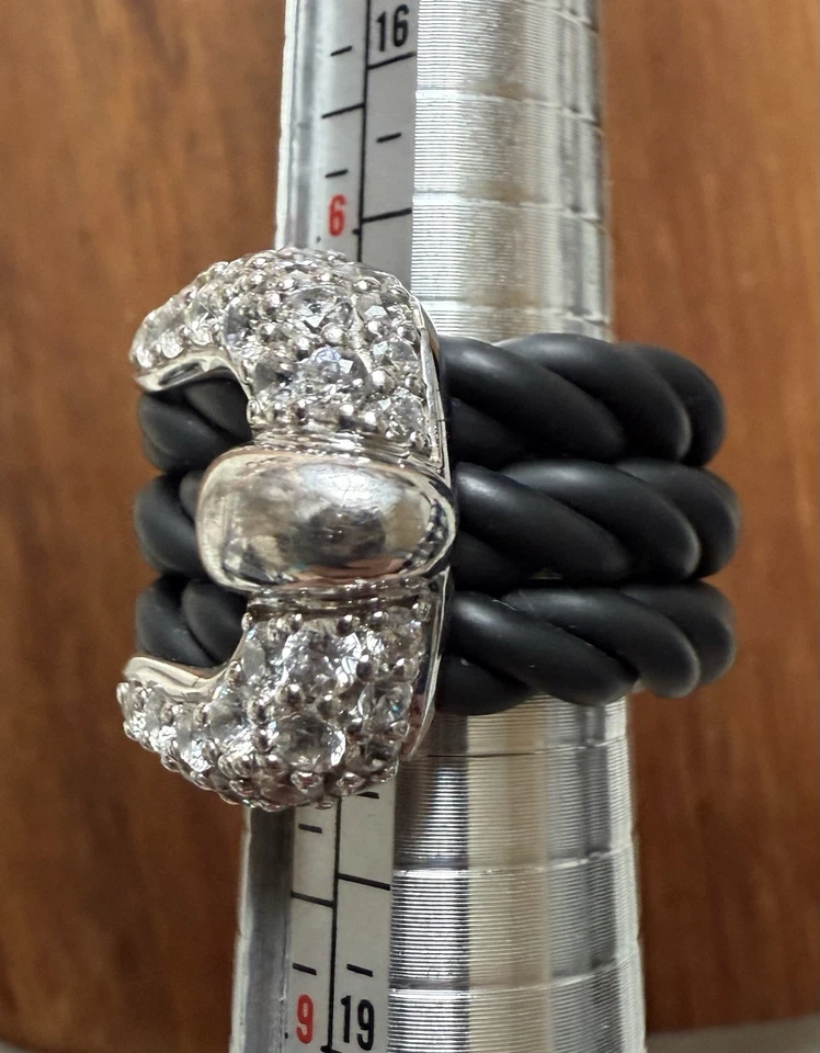 Anillo de hebilla de goma ancho lazo de plata esterlina 925 de diseñador Belle Etoile talla 7 Foto 3 de 4