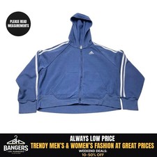Adidas Full Zip Hoodie Jacket Youth Size 14 Blue 3 White Striped Athletic 8752