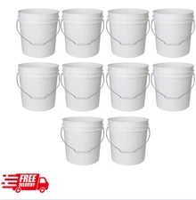 10-pack 1 Gallon Plastic Pails Heavy Duty White Small Paint Buckets Metal Handle