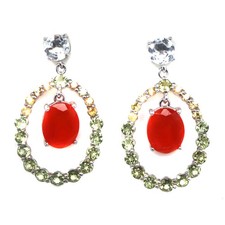 925 Sterling Silver 7 x 9 MM. Orange Carnelian Topaz Peridot Sapphire Earrings