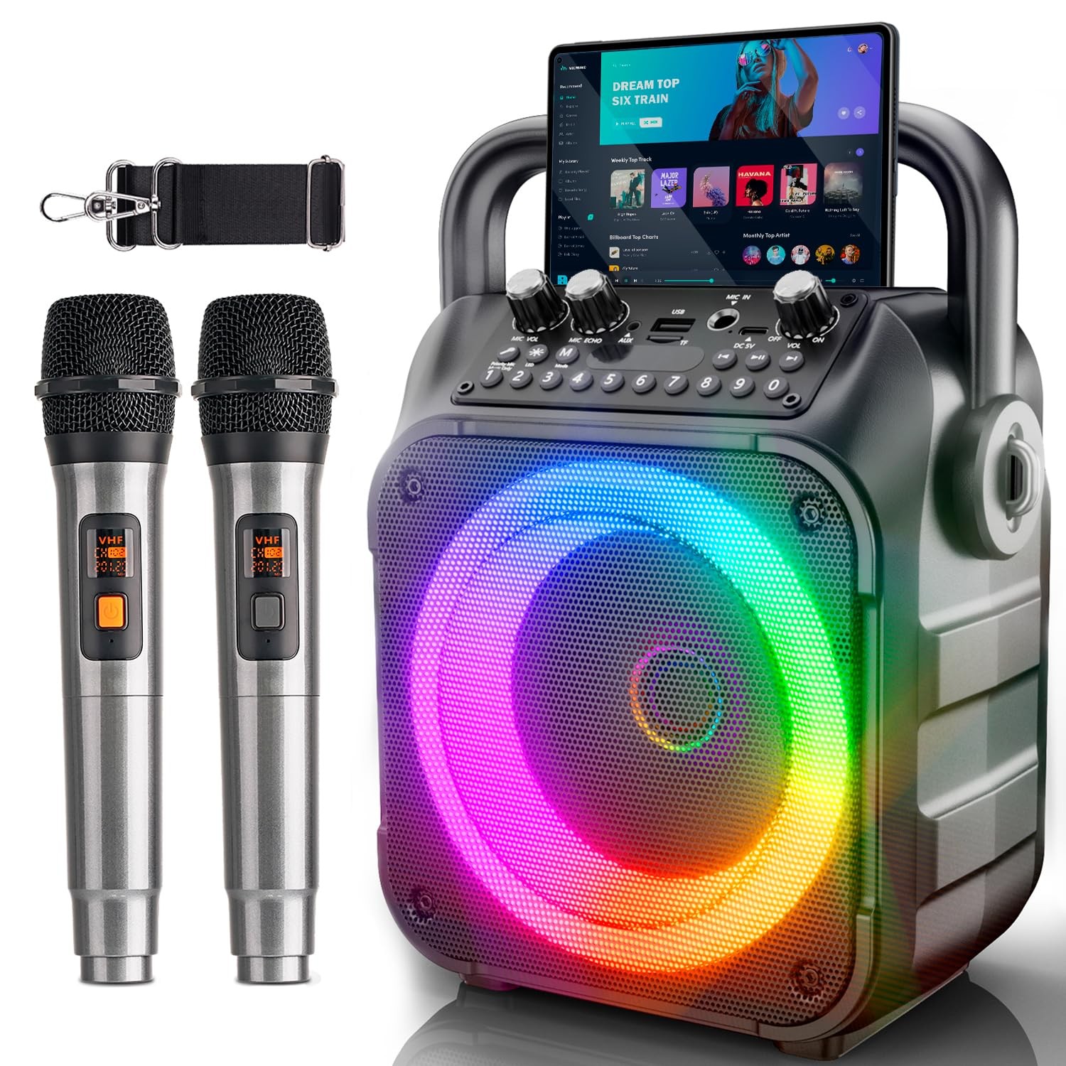 [Newest] Karaoke Machine with 2 Wireless Microphones: Karaoke Speaker Microphone