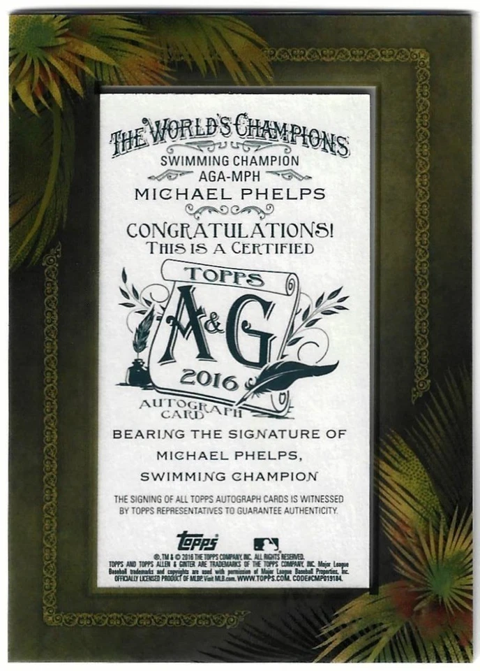 Mini autógrafo enmarcado Topps Allen and Ginter 2016 #AGA-MPH Michael Phelps automático Foto 2 de 2
