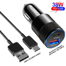 Fast Car Charger Adapter PD 38W For iPhone 15 Plus 16 17 Samsung USB Type C Cord