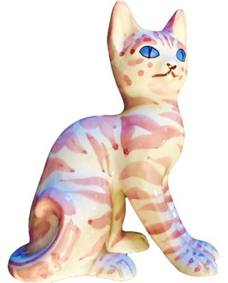 Bellini Pottery cat kitten Sculpture statue Raymor MCM signed striped seated 8''