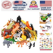 Animals Figure,54 Piece Mini Jungle Toys Set, Realistic Wild Vinyl Plastic An...