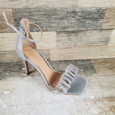 Jewel Badgley Mischka Ridley Womens Sandal Sz 6 Silver Ankle Strap Stiletto Heel