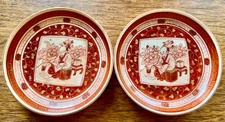 2x Antique Late Edo Japanese KUTANI Hand Painted Red Figure Small Plate 4.3” VGC
