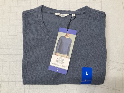 English Laundry Mens Long Sleeve Crewneck Shirt Blue Comfort Stretch Recycled L
