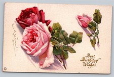 Vintage Embossed Birthday Postcard Roses Made in USA Divided Back 1900s