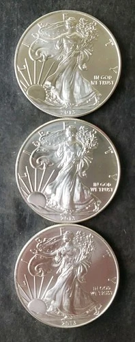Lot of Three 2013 $1 American Silver Eagle Dollars