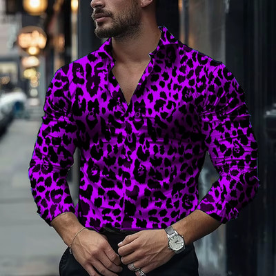 Button Down Shirt Men Shirts Leopard Pattern 3D Printed Single Breasted Shirt