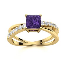 Sterling Silver Amethyst Gemstone Solitaire with Accents Anniversary Ring